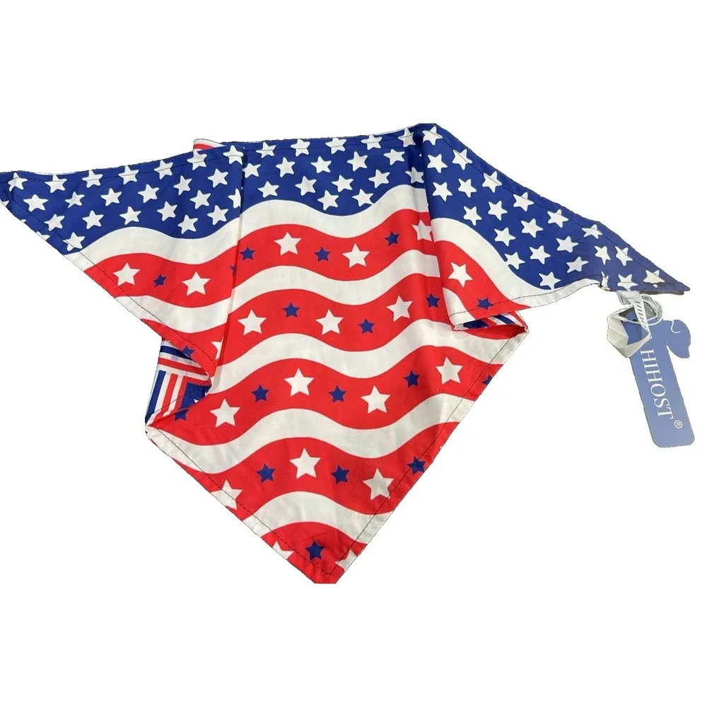 Two Reversible Patriotic Red White Blue Dog Bandanas LARGE Tie On 4 Designs‎ NEW